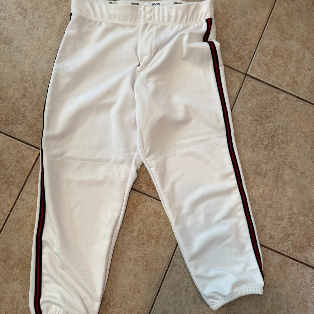 Intensity women's softball pants NEW size 2XL white w/black/red braiding (002)
